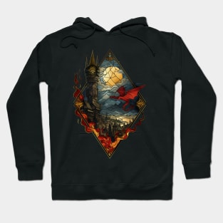 The Dragon's Rage - Diamond Frame - Stained Glass - Fantasy Hoodie